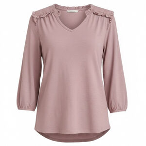 Beacon Apparel Heather Purple Ruffle Top Large Feminine 3 4 Sleeve Cotton Modal